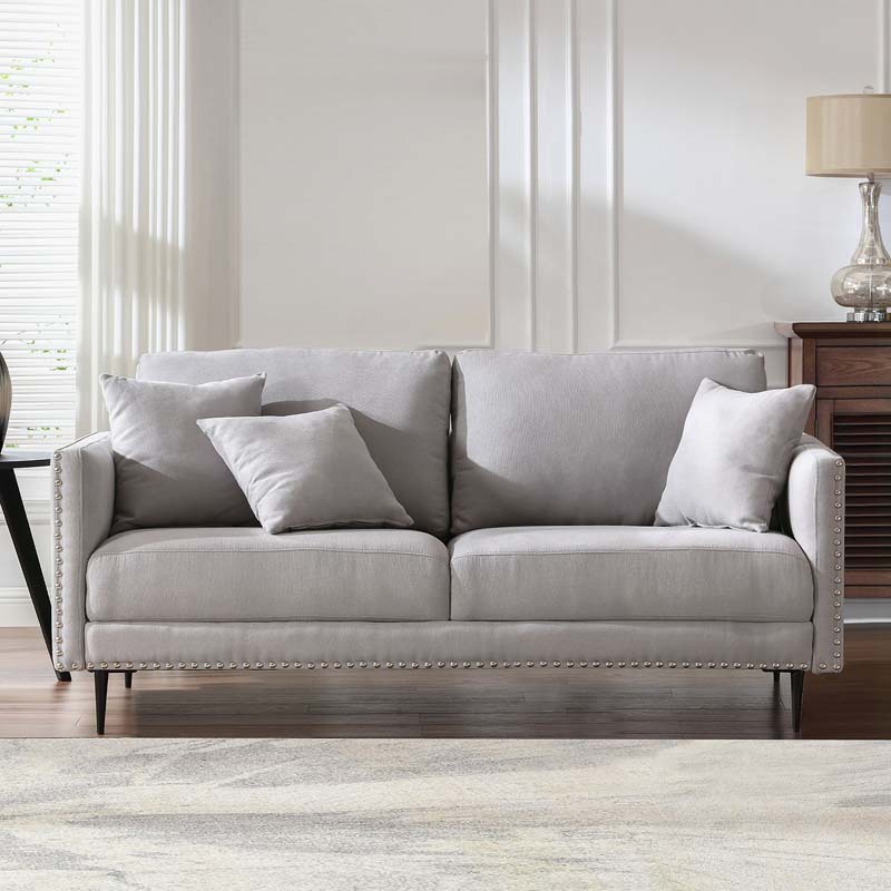 Morden Fort Sofa Couch, Comfy Sofa Set with Metal Legs and Retro Rivet Design for Small Space,