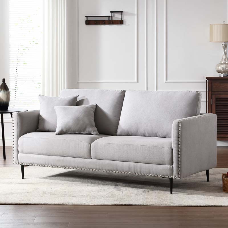 Morden Fort Sofa Couch, Comfy Sofa Set with Metal Legs and Retro Rivet Design for Small Space,