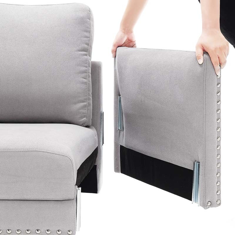 Morden Fort Sofa Couch, Comfy Sofa Set with Metal Legs and Retro Rivet Design for Small Space,