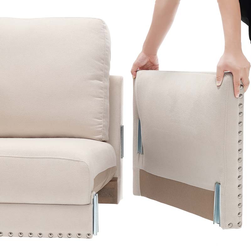 Morden Fort Sofa Couch, Comfy Sofa Set with Metal Legs and Retro Rivet Design for Small Space,