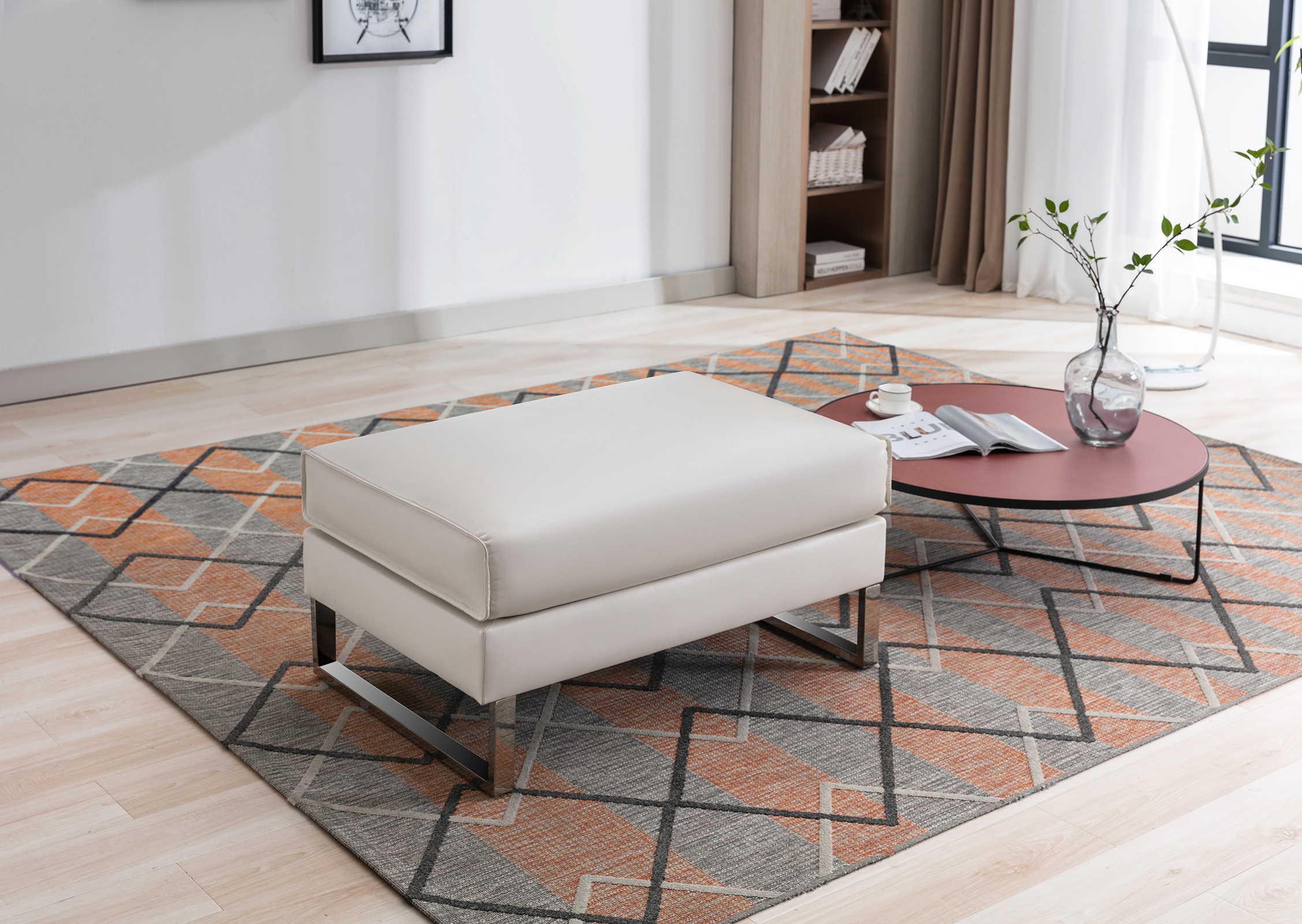 Faux Leahter Sofa Chaise Ottoman for Living Room