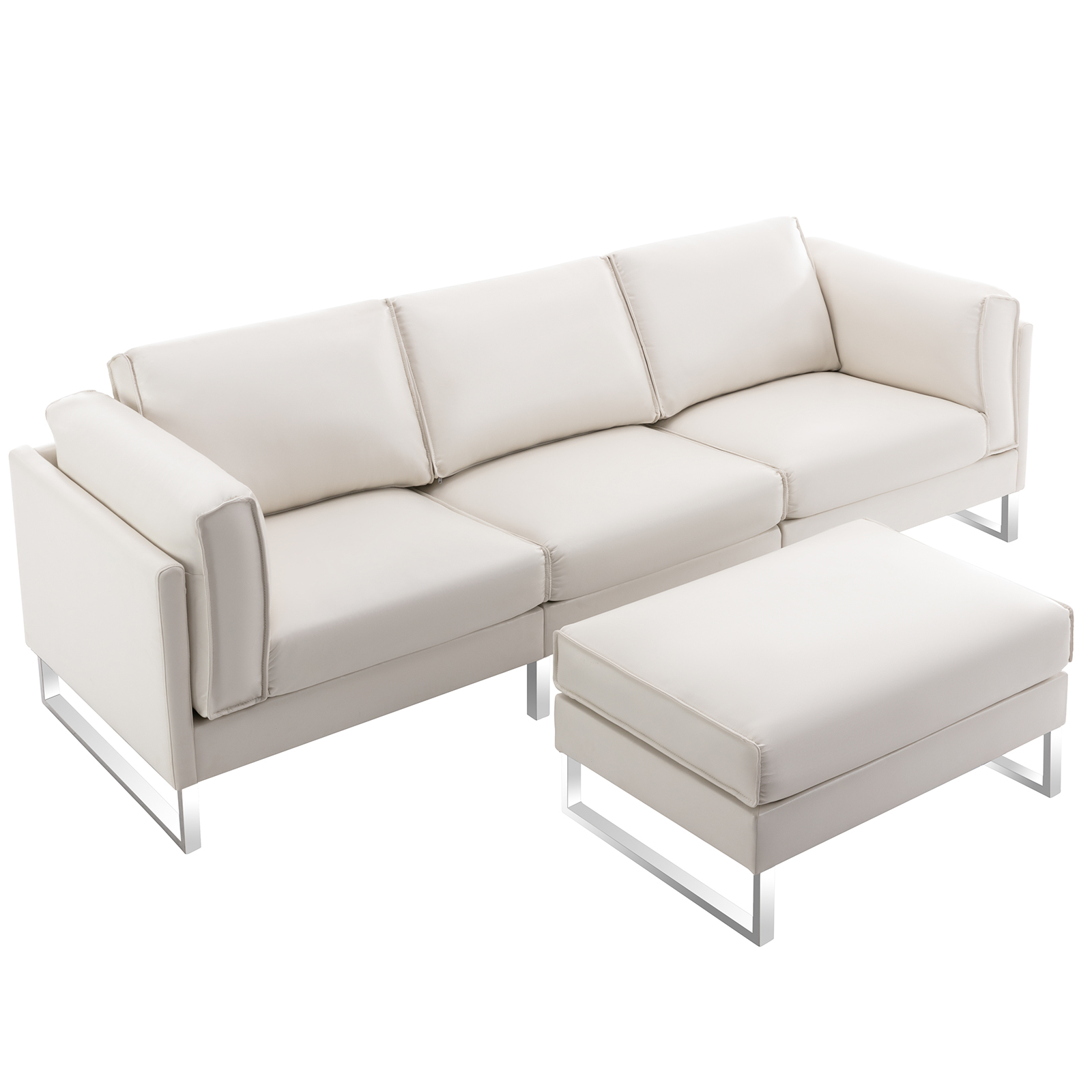 Faux Leahter Sofa Chaise Ottoman for Living Room