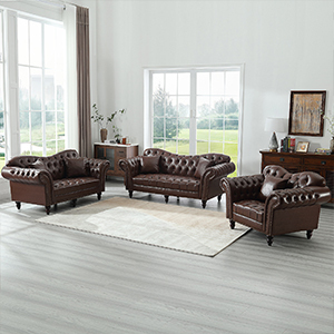 Chesterfield Leather Sofa Set Tufing Button Design