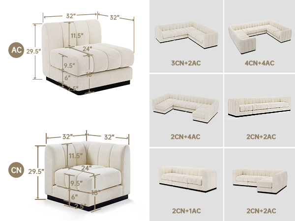 1 Piece Chenille Fabric DIY Middle Modular Sofa Seat