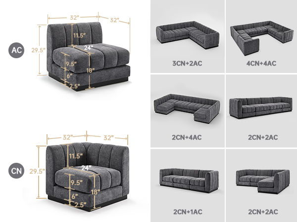 1 Piece Chenille Fabric DIY Corner Modular Sofa Seat