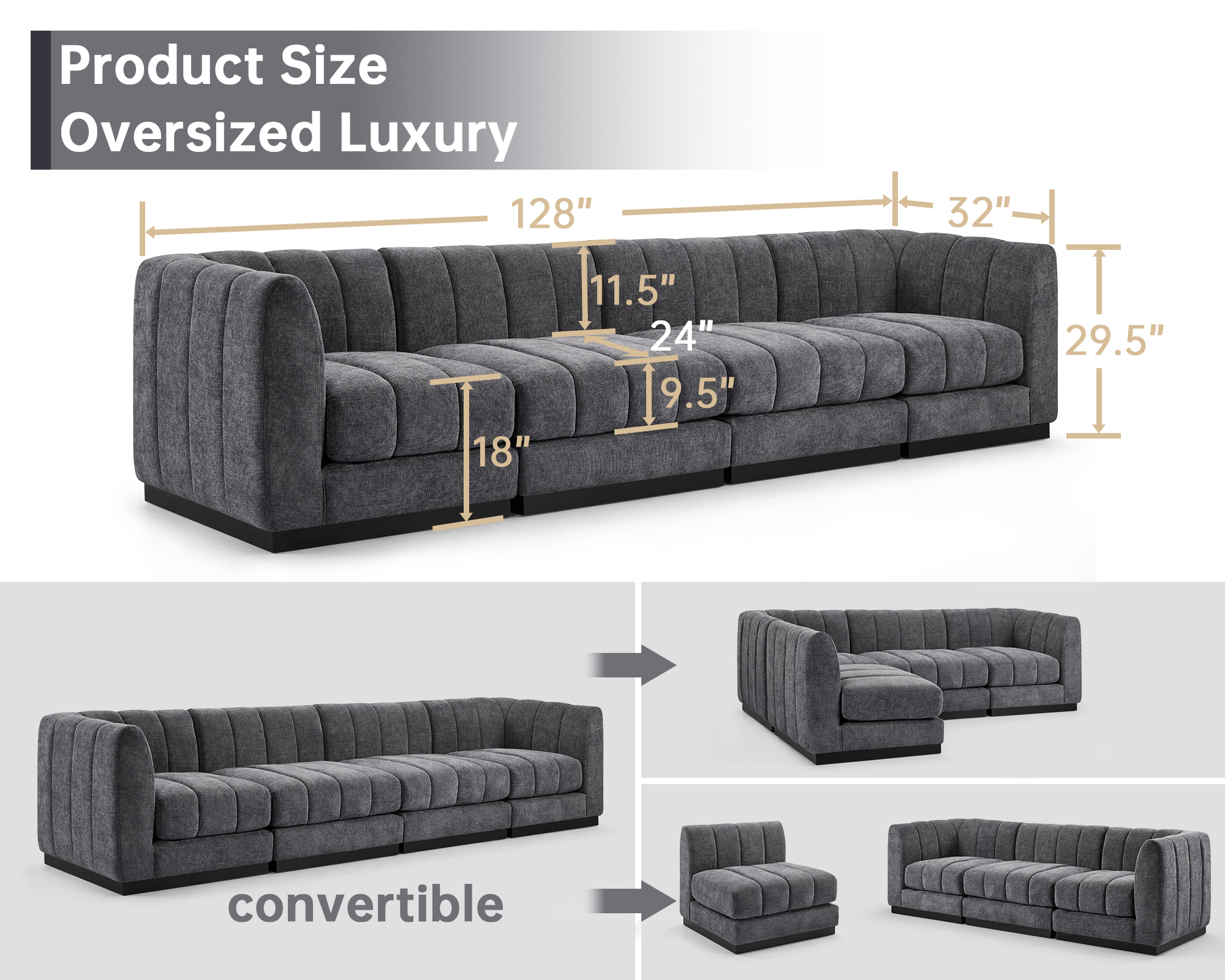 Convertible L-Shape Modular Sectional Couch with Chaise