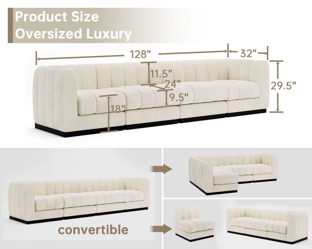Convertible L-Shape Modular Sectional Couch with Chaise
