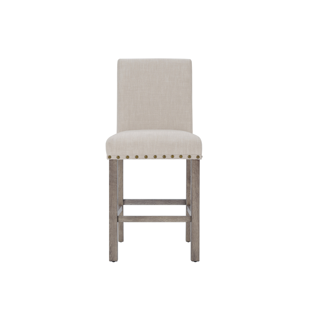 Rustic Log Wood Counter High Stool Set of 2, Farmhouse Upholstered Cushion Dining Chair Armless-Morden Fort