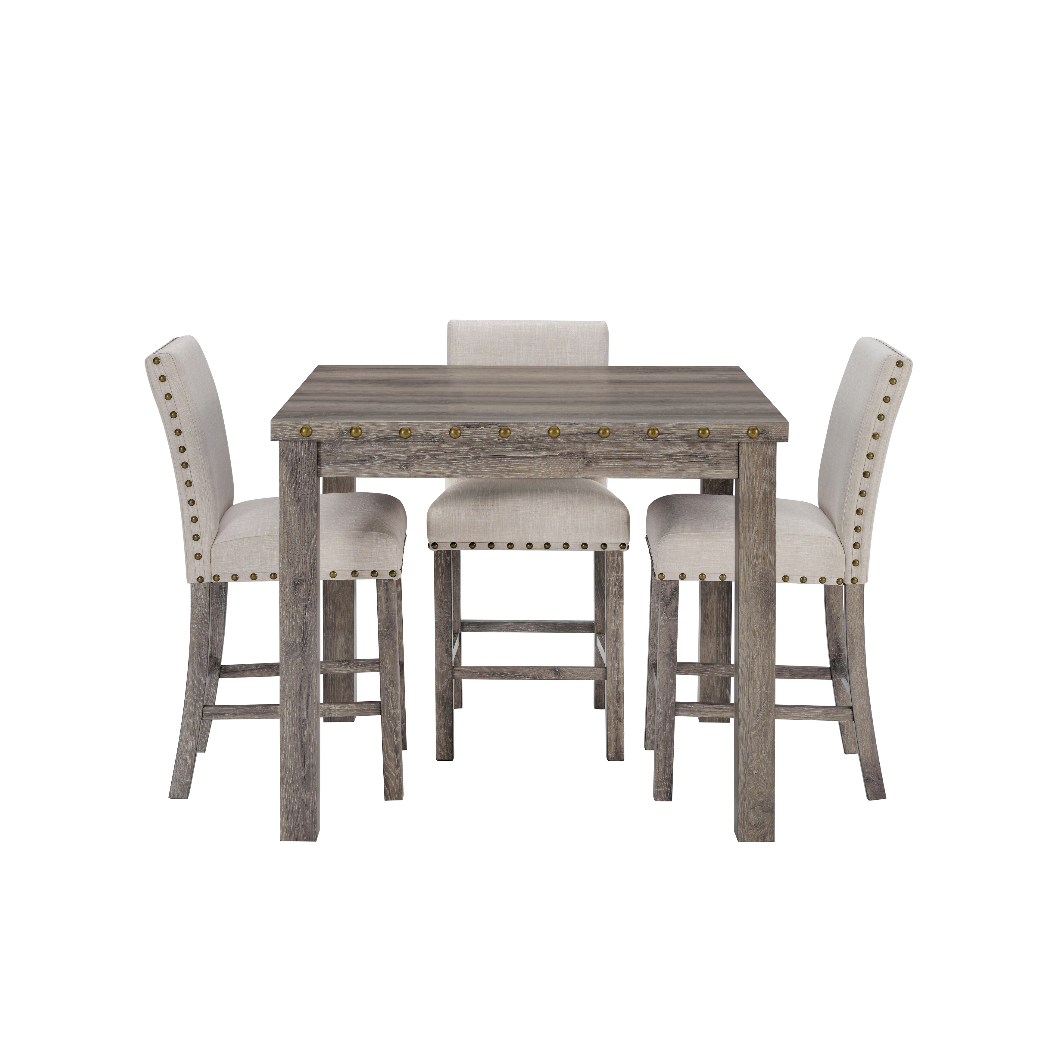 Farmhouse 42 in. W Rural Log Wood Counter Height 4-Legs Dining Table with Square Top and Nail Head Trim Seats 4-Morden Fort