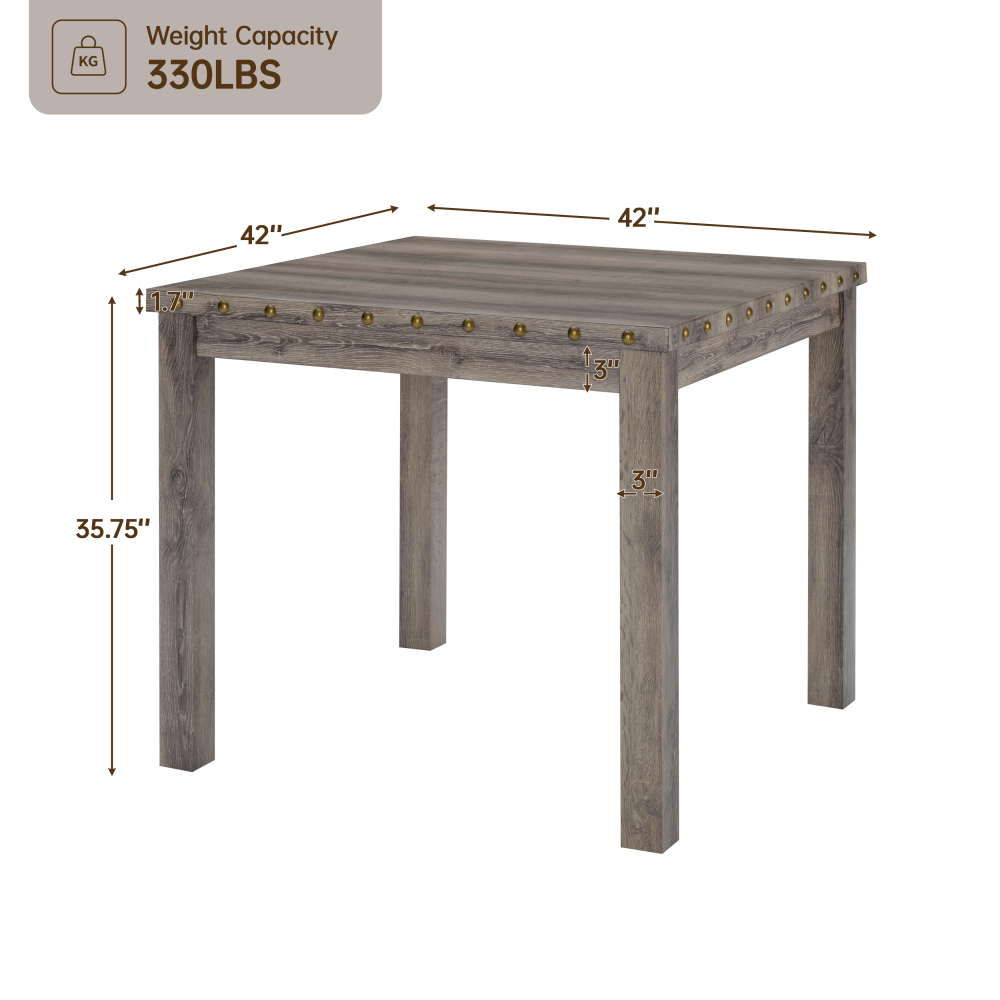 Farmhouse 42 in. W Rural Log Wood Counter Height 4-Legs Dining Table with Square Top and Nail Head Trim Seats 4-Morden Fort