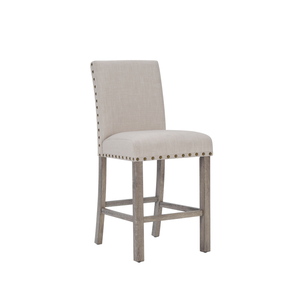 Rustic Log Wood Counter High Stool Set of 2, Farmhouse Upholstered Cushion Dining Chair Armless-Morden Fort