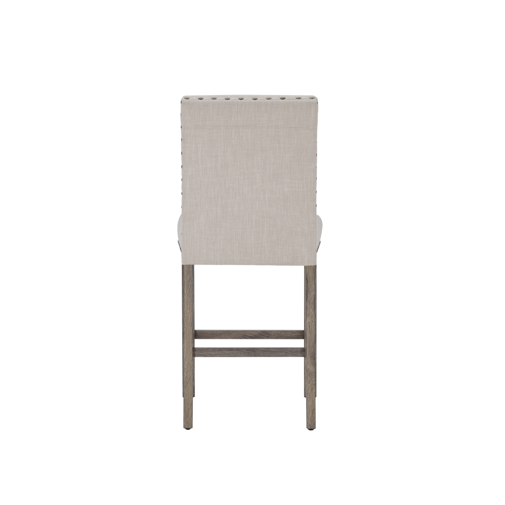 Rustic Log Wood Counter High Stool Set of 2, Farmhouse Upholstered Cushion Dining Chair Armless-Morden Fort