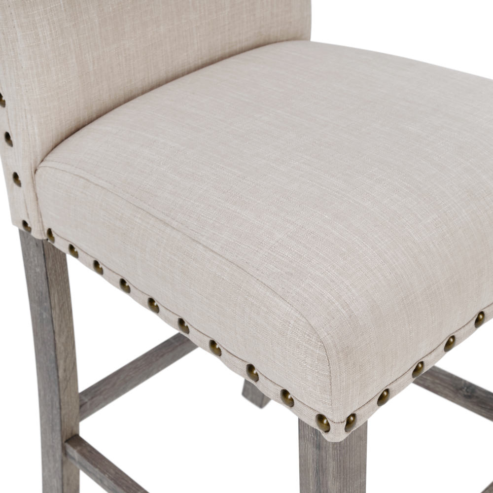 Rustic Log Wood Counter High Stool Set of 2, Farmhouse Upholstered Cushion Dining Chair Armless-Morden Fort