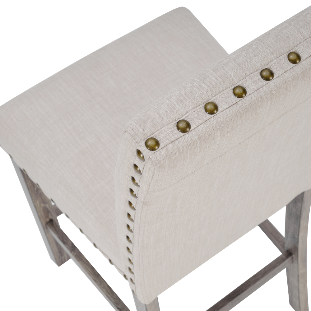 Rustic Log Wood Counter High Stool Set of 2, Farmhouse Upholstered Cushion Dining Chair Armless-Morden Fort