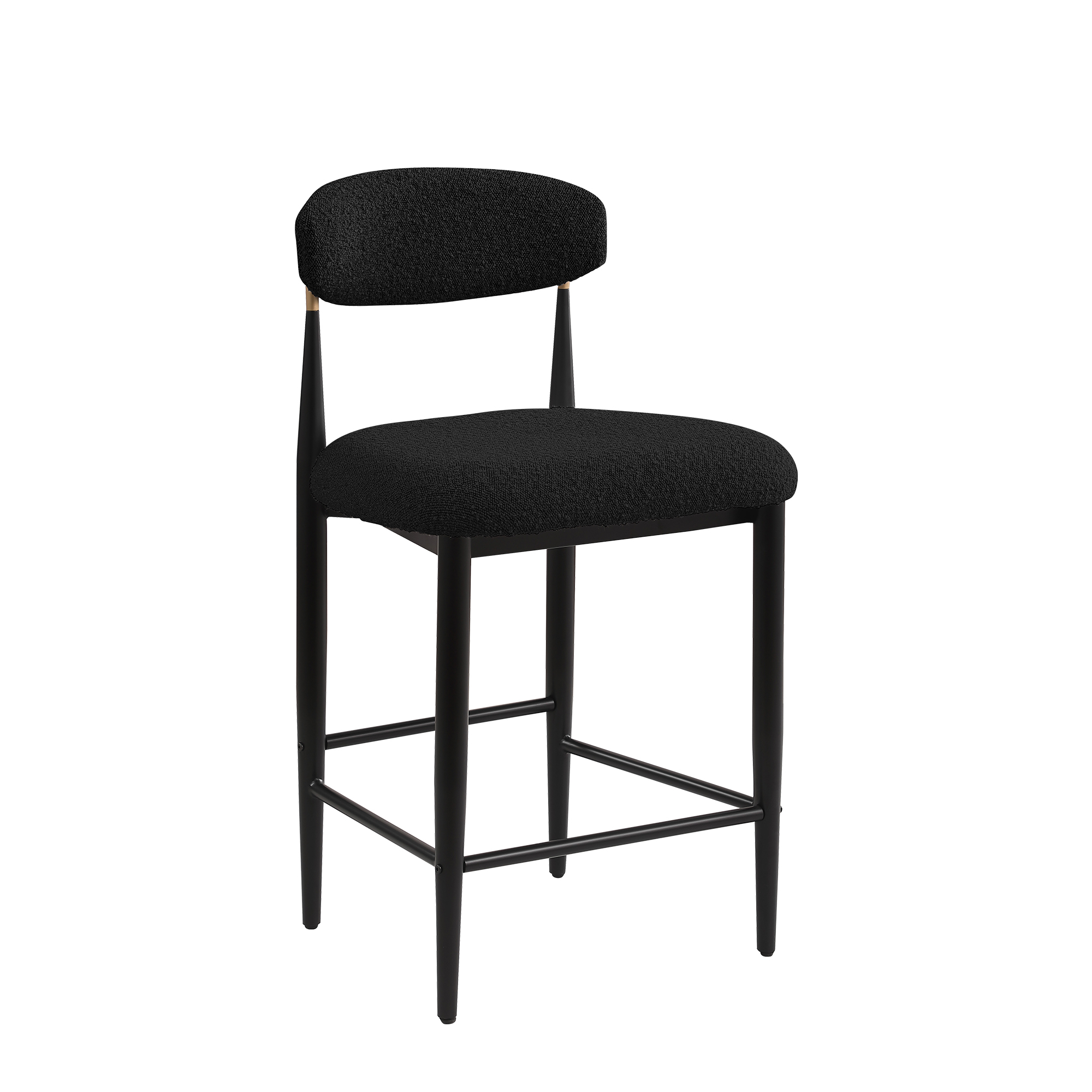 BLACK Lamb's Wool-Like Boucle Fabric Bar Stools Set of 2 with Mid-Century Modern Upholstered Seats for Cafe, Kitchen Island