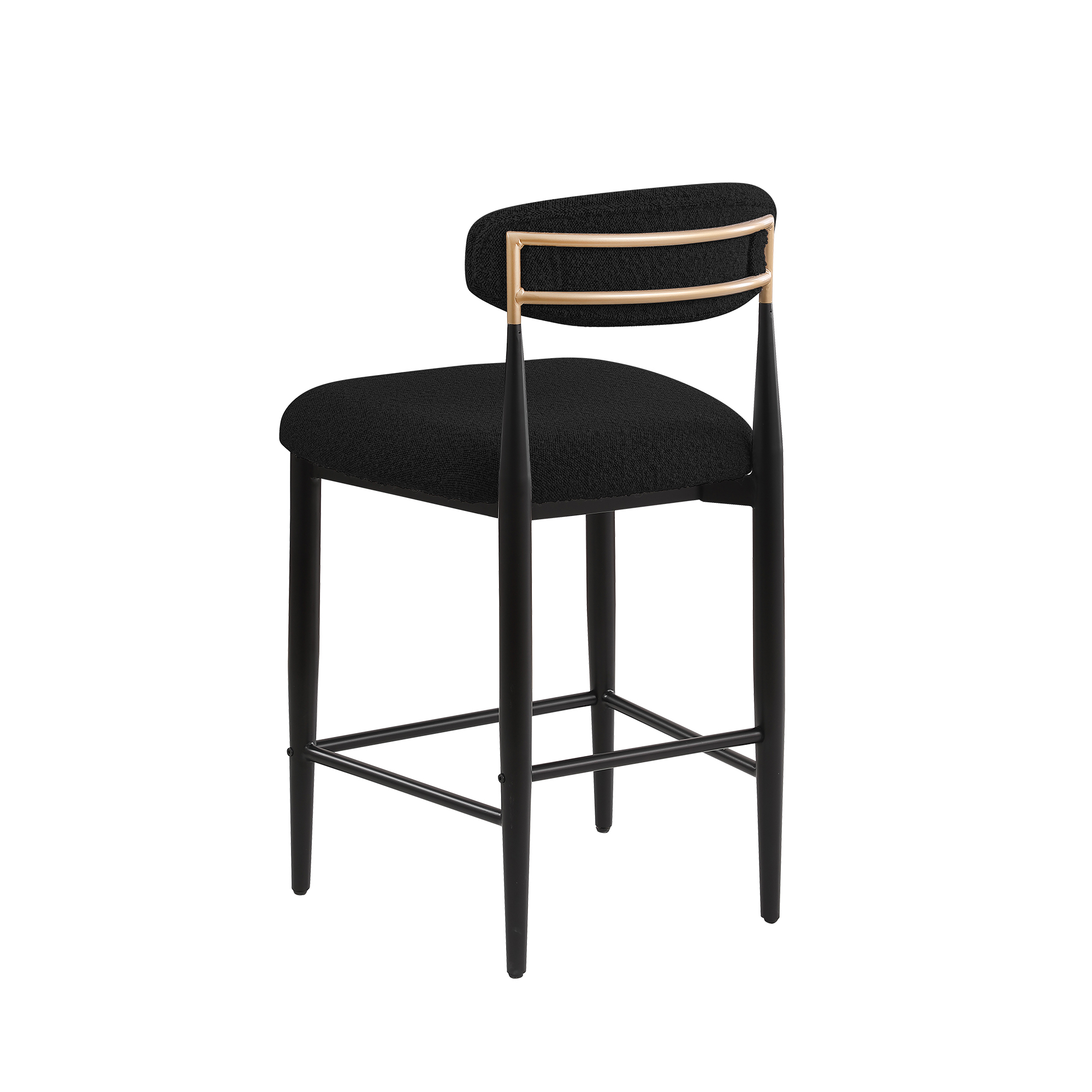 BLACK Lamb's Wool-Like Boucle Fabric Bar Stools Set of 2 with Mid-Century Modern Upholstered Seats for Cafe, Kitchen Island