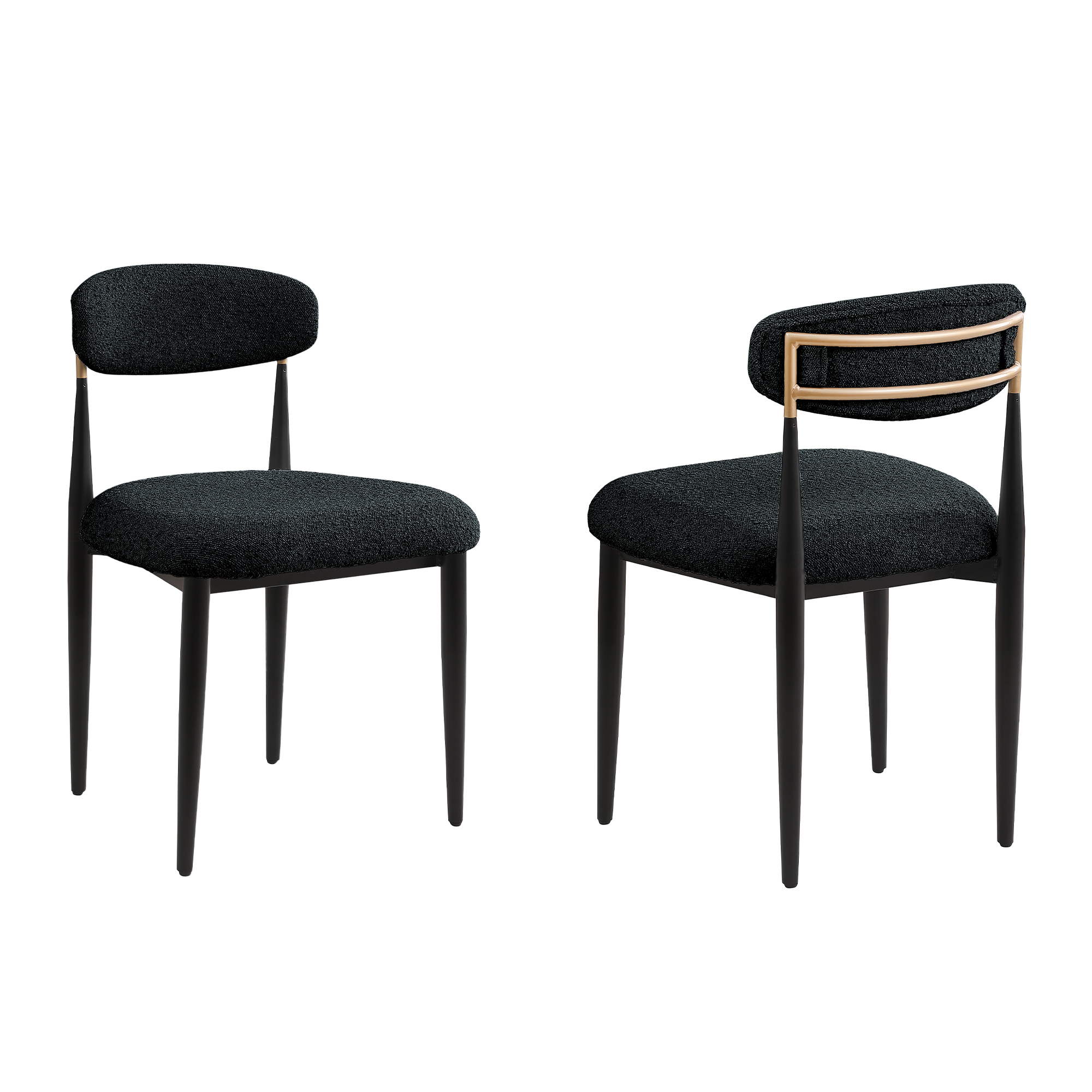 Set of 2 Boucle Armless Dining Chairs , with Curved Backrest and Black Metal Legs for Dining Room and Living Room - Morden Fort