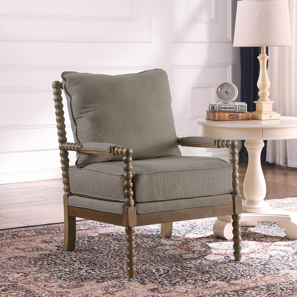 Mid Century Brown Spindle Accent Chair Upholstered Armchair with Thick Cushion and Wood Frame