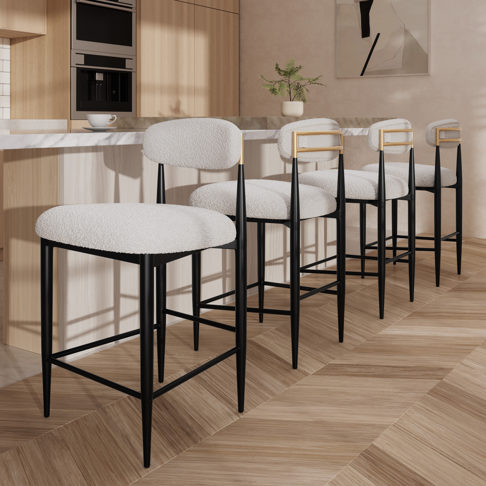 26 in. White Boucle Counter Height Bar Stool Set of 4, Dining Room Armless Chair Barstools for Kitchen Island