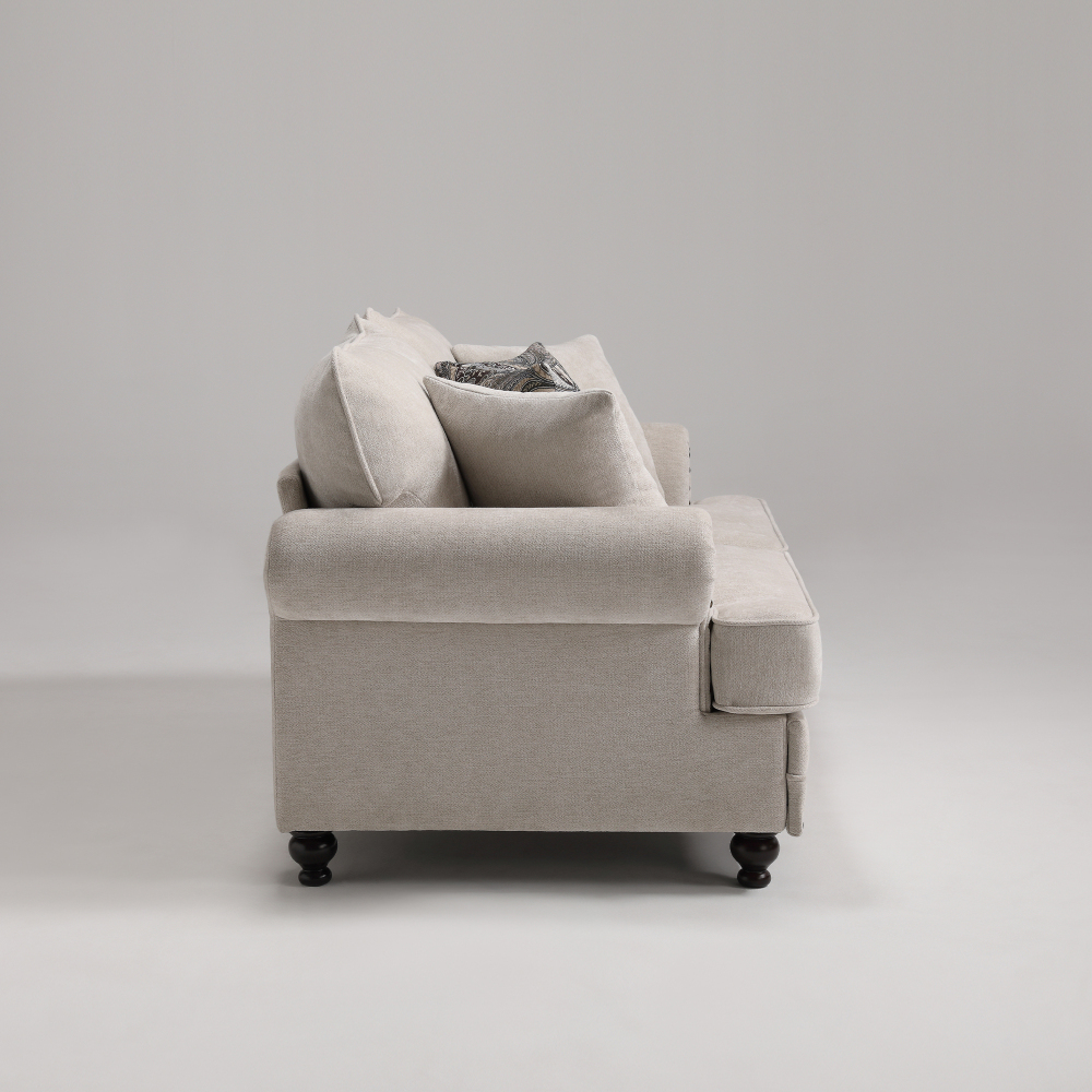 64 in. Chesterfield Couch Beige Chenille 2-Seater Loveseat with Rolled Arm Comfort Nailhead Sofa for Living Room