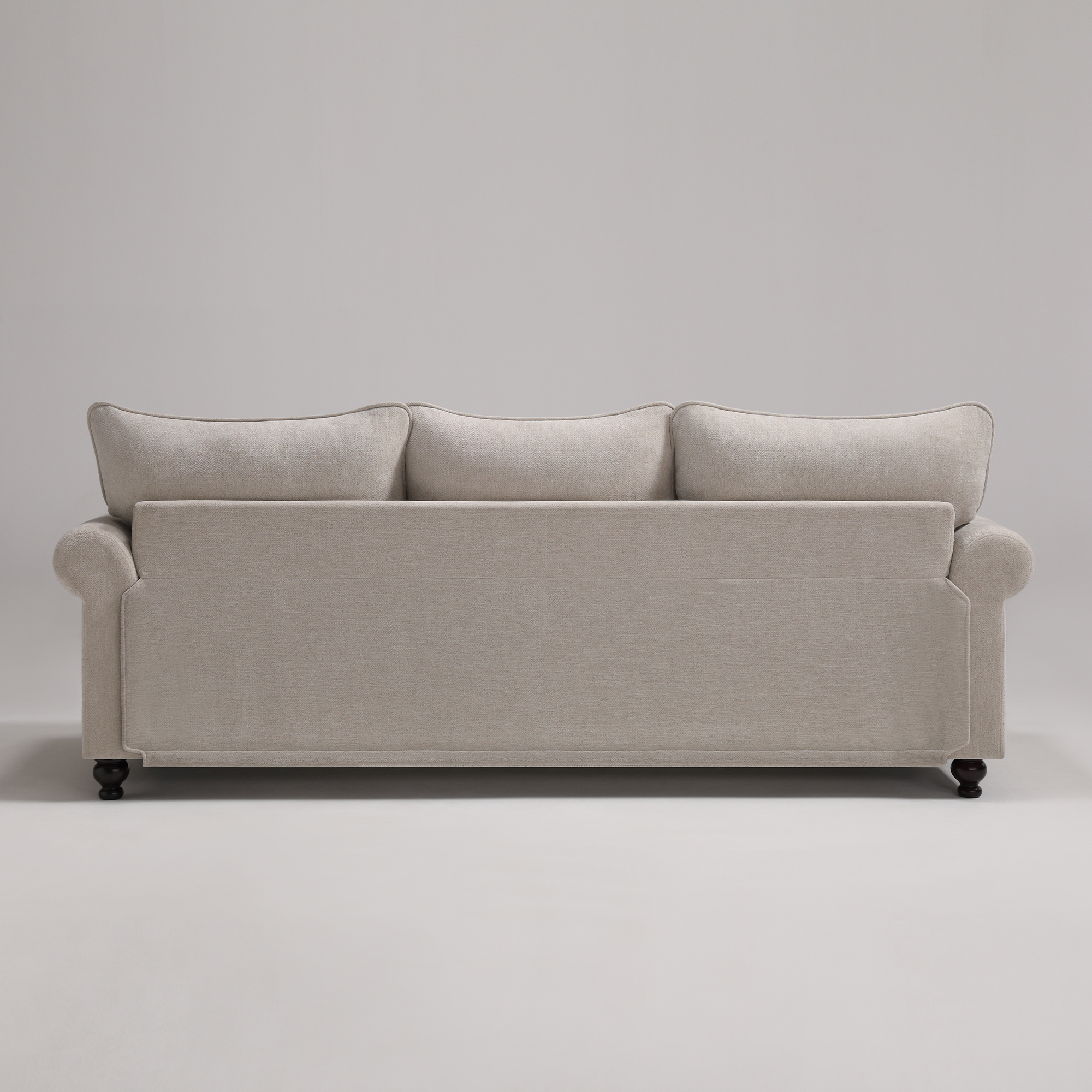 87.5 in. Chesterfield Couch Rolled Arm Chenille Beige Rectangle Sofa for Living Room with Nailhead Trim