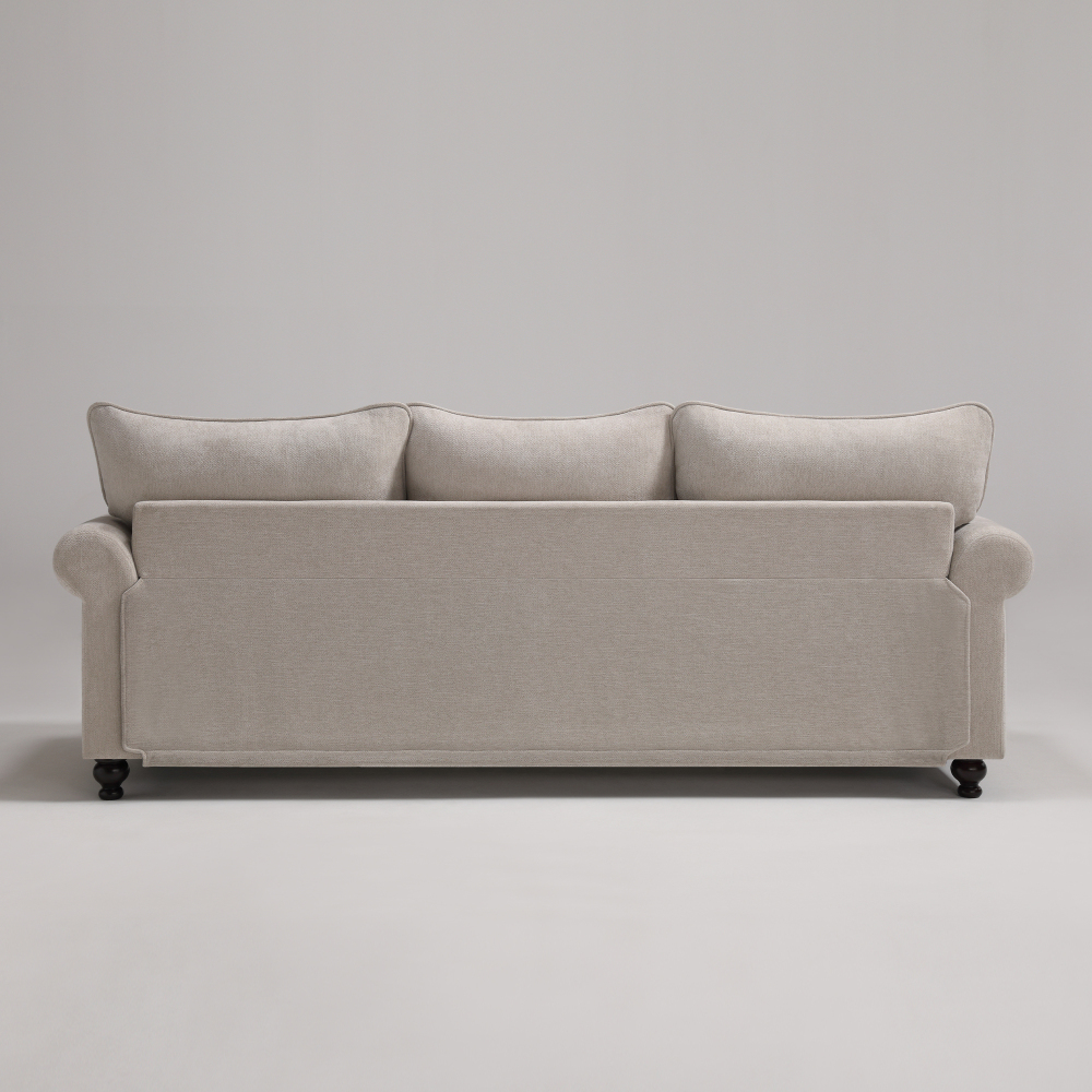87.5 in. Chesterfield Couch Rolled Arm Chenille Beige Rectangle Sofa for Living Room with Nailhead Trim