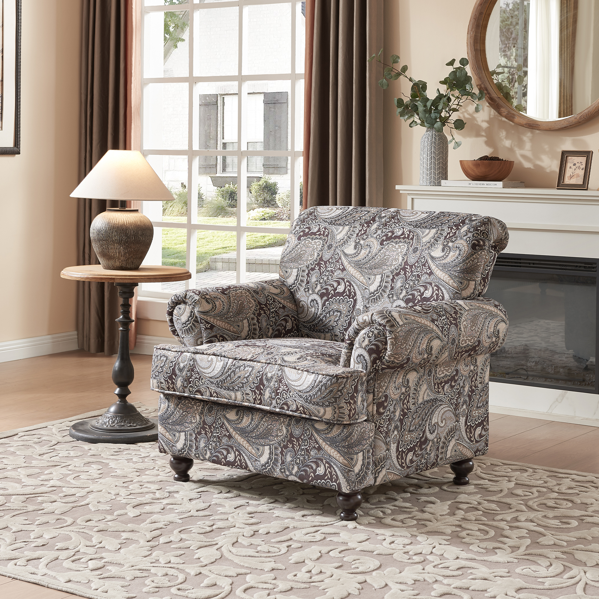 3-Pieces Chesterfield Rolled Arm Couch Set Beige Chenille Sofa Loveseat and Armchair with Nail head Living Room Set