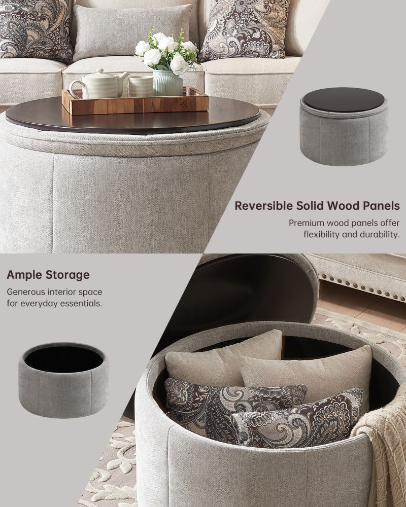 3-Pieces Chesterfield Couch Set Rolled Arm Chenille Beige Sofa Loveseat Living Room Set with Storage Coffee Table