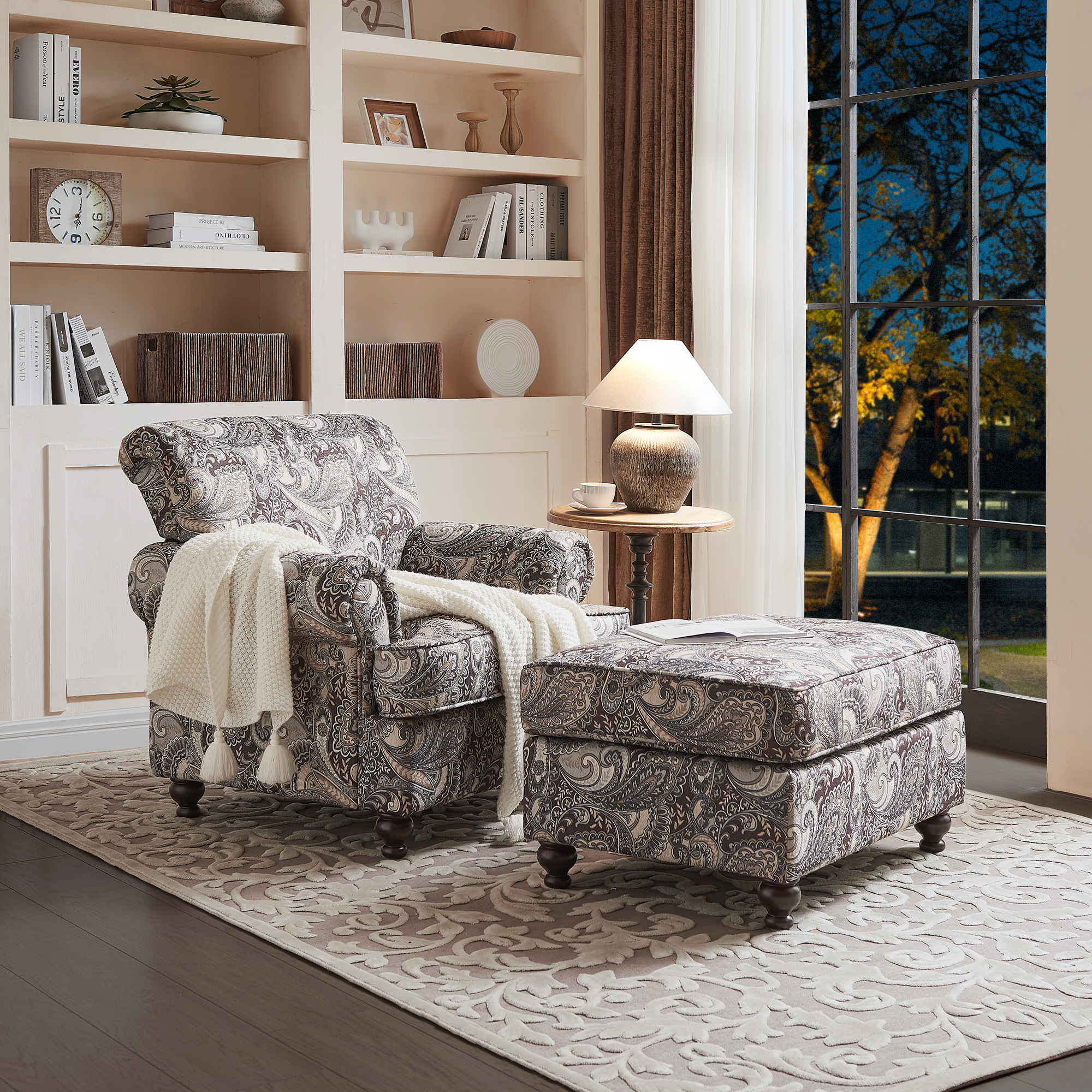 4-Pieces Chesterfield Couch Set Chenille Flora Sofa Loveseat and Armchair Living Room Set with Ottoman