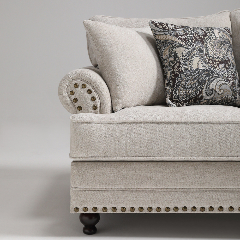 64 in. Chesterfield Couch Beige Chenille 2-Seater Loveseat with Rolled Arm Comfort Nailhead Sofa for Living Room