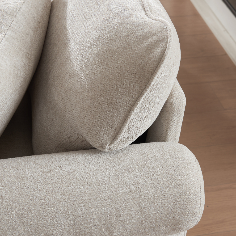 64 in. Chesterfield Couch Beige Chenille 2-Seater Loveseat with Rolled Arm Comfort Nailhead Sofa for Living Room