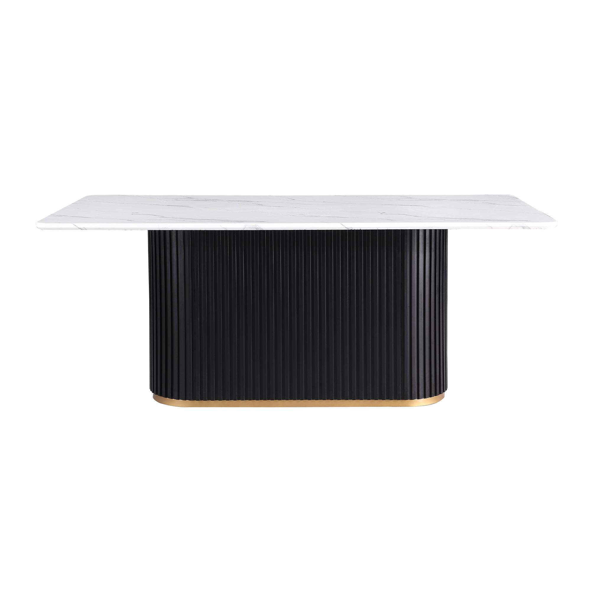 Luxury Faux Marble Top Column Base Dining Table Rectangular Metal Frame in White for Kitchen Seats of 6