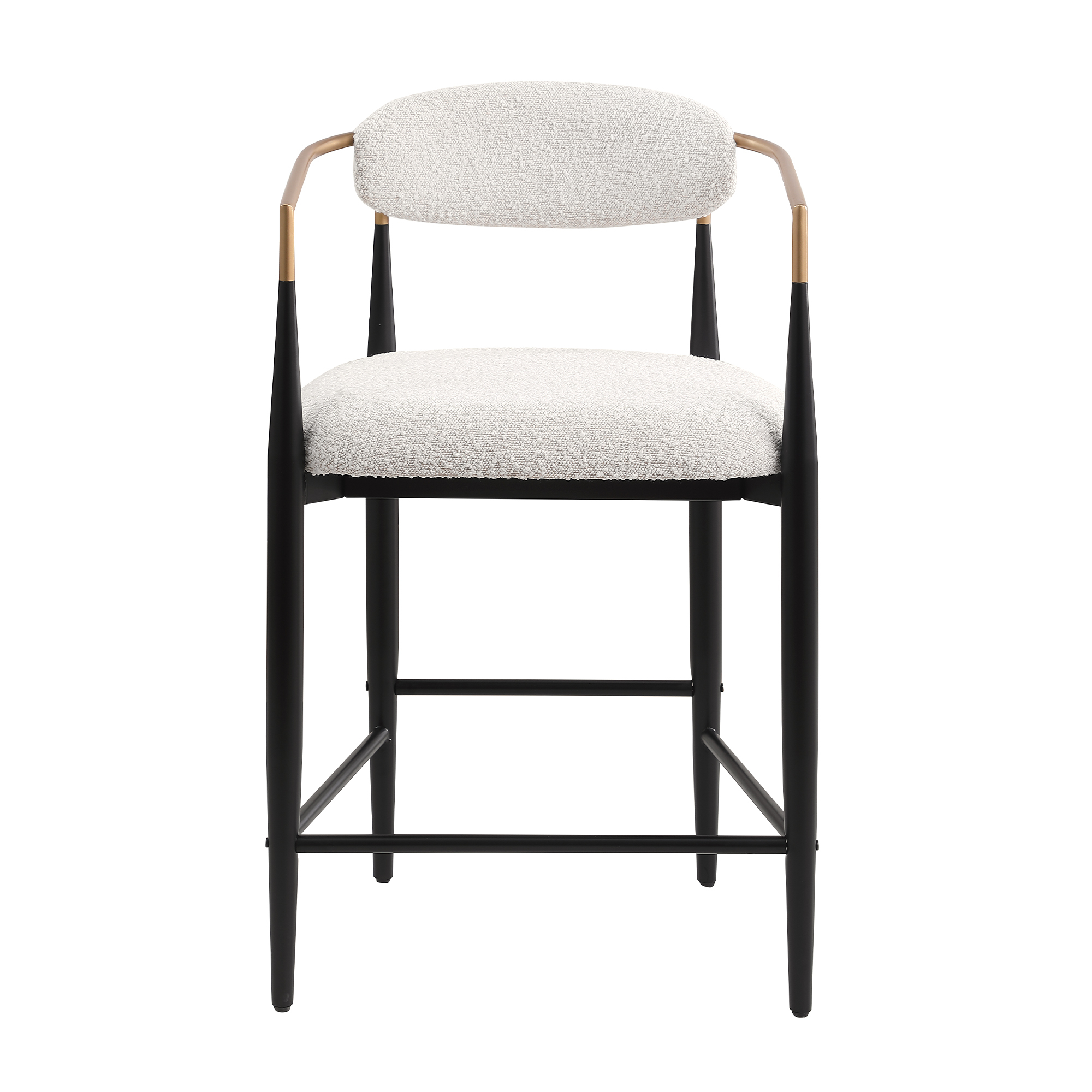 Modern White Boucle Counter Height Bar Stool for Kitchen Island, Metal Frame Dining Room Chair Barstools Set of 2