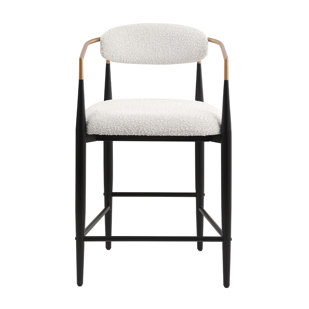 Modern White Boucle Counter Height Bar Stool for Kitchen Island, Metal Frame Dining Room Chair Barstools Set of 2