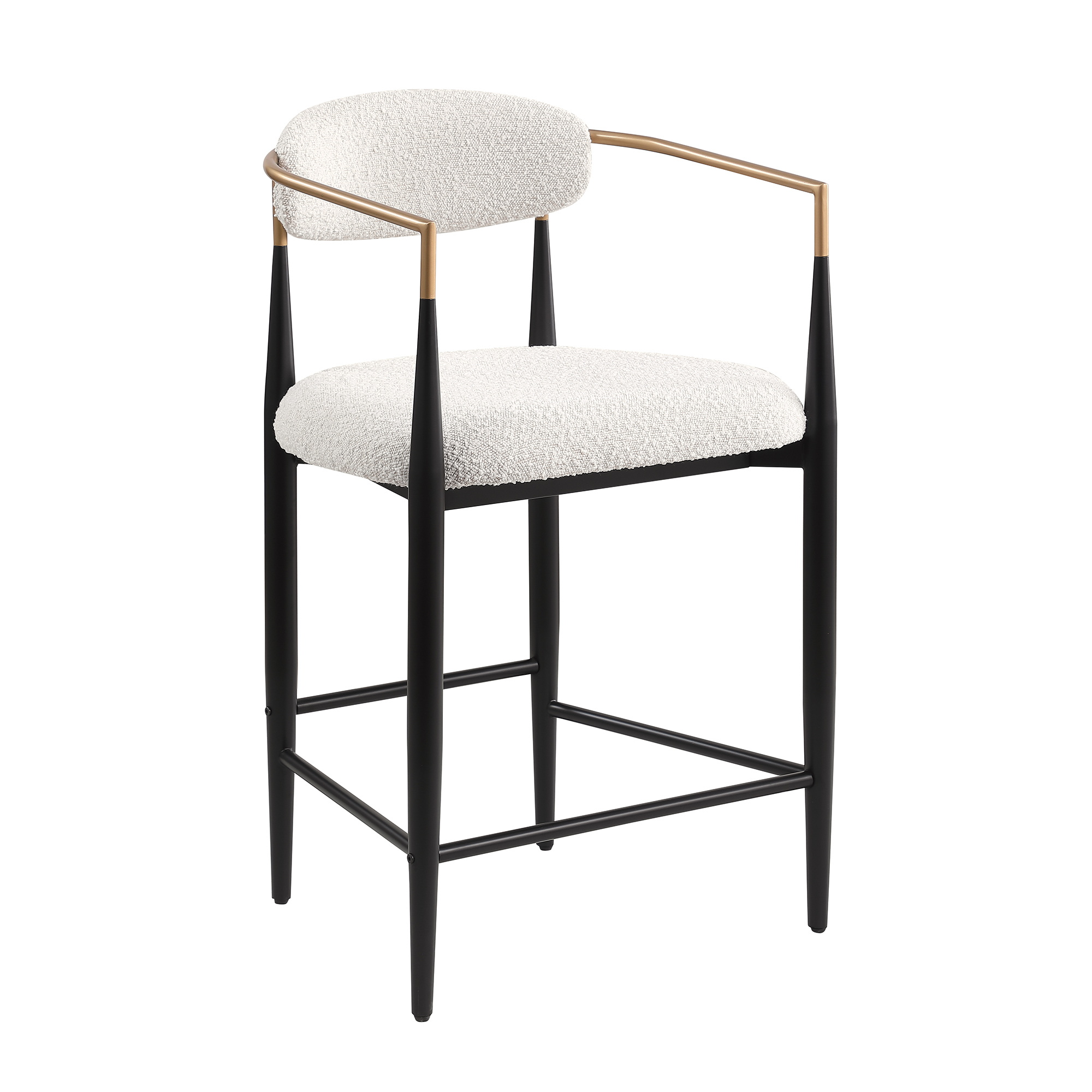 Modern White Boucle Counter Height Bar Stool for Kitchen Island, Metal Frame Dining Room Chair Barstools Set of 2
