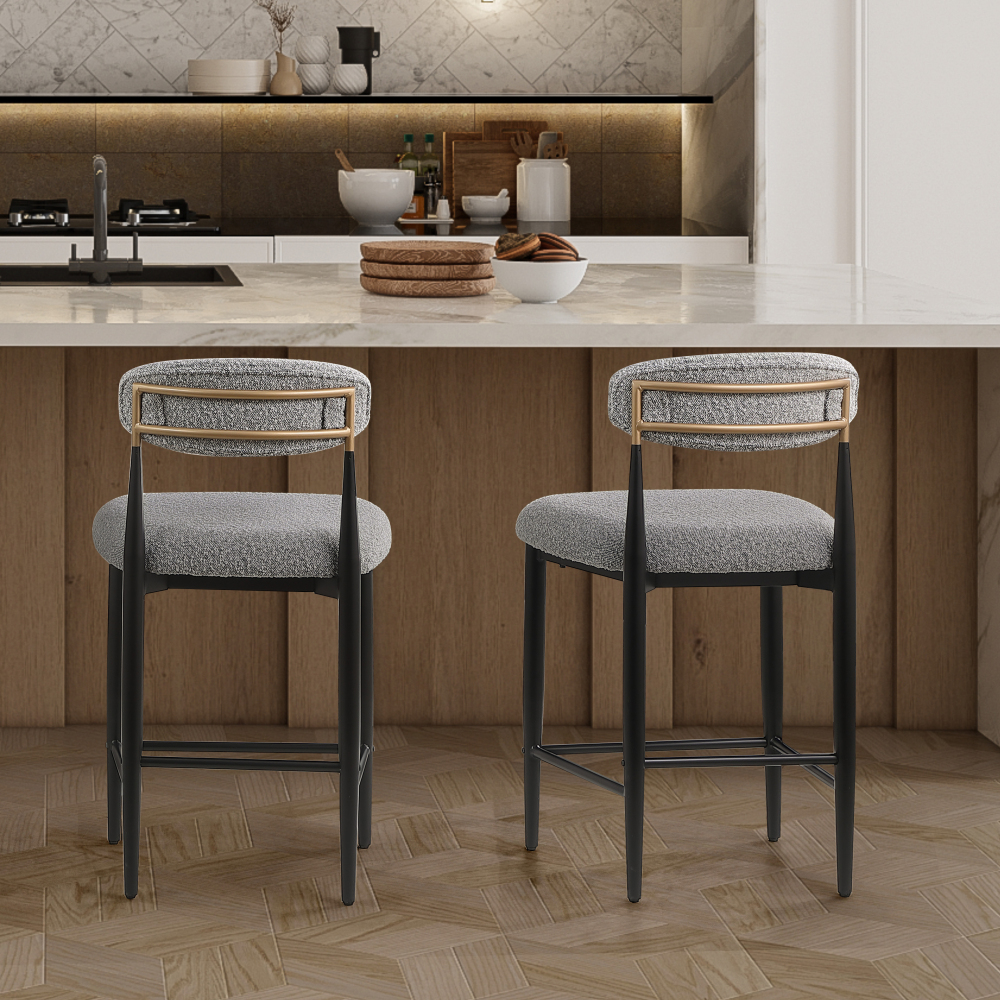26 in. Gray Boucle Counter Height Bar Stool Set of 2, Dining Room Armless Chair Barstools for Kitchen Island