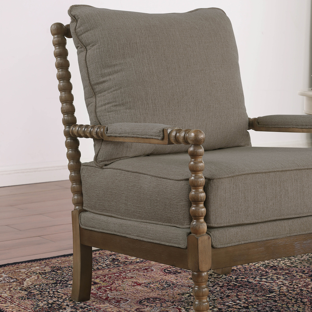 Mid Century Brown Spindle Accent Chair Upholstered Armchair with Thick Cushion and Wood Frame
