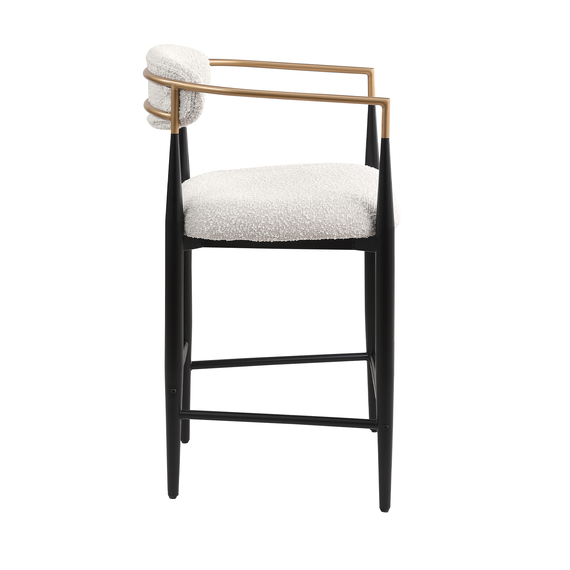 Modern White Boucle Counter Height Bar Stool for Kitchen Island, Metal Frame Dining Room Chair Barstools Set of 2