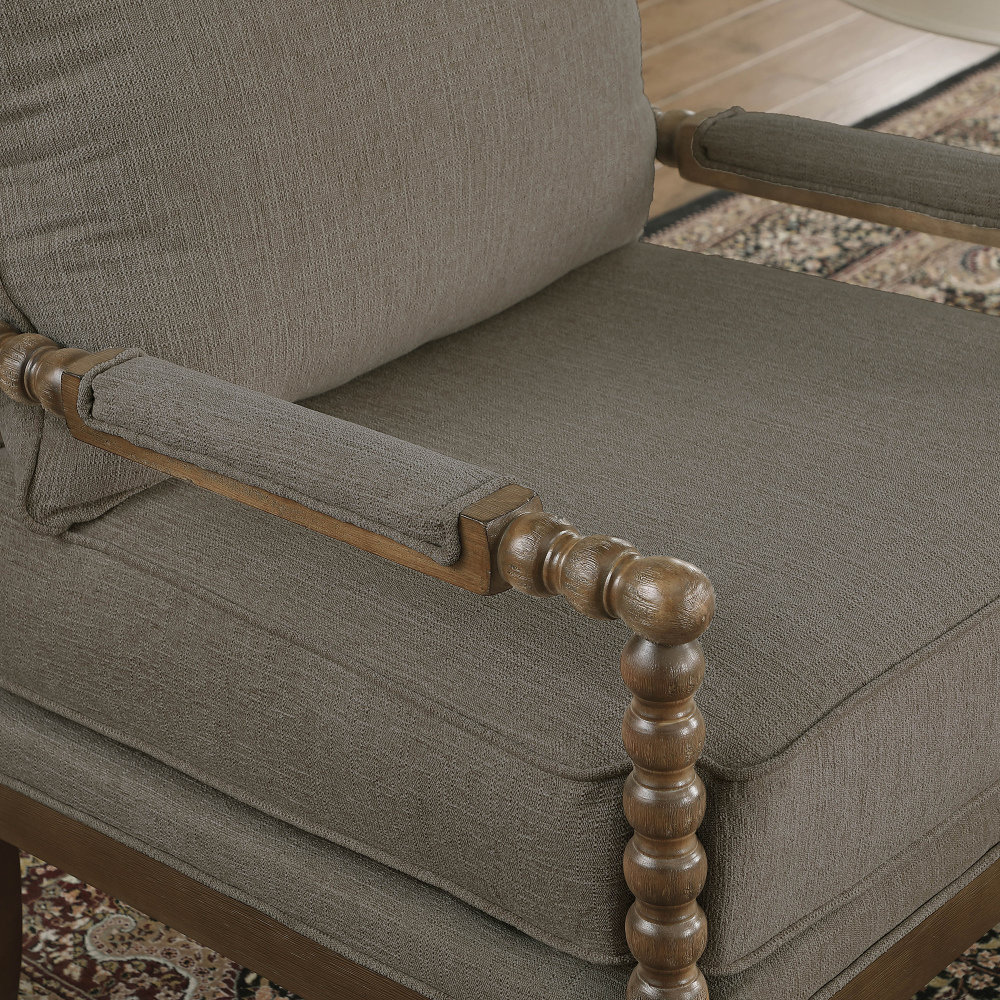Mid Century Brown Spindle Accent Chair Upholstered Armchair with Thick Cushion and Wood Frame