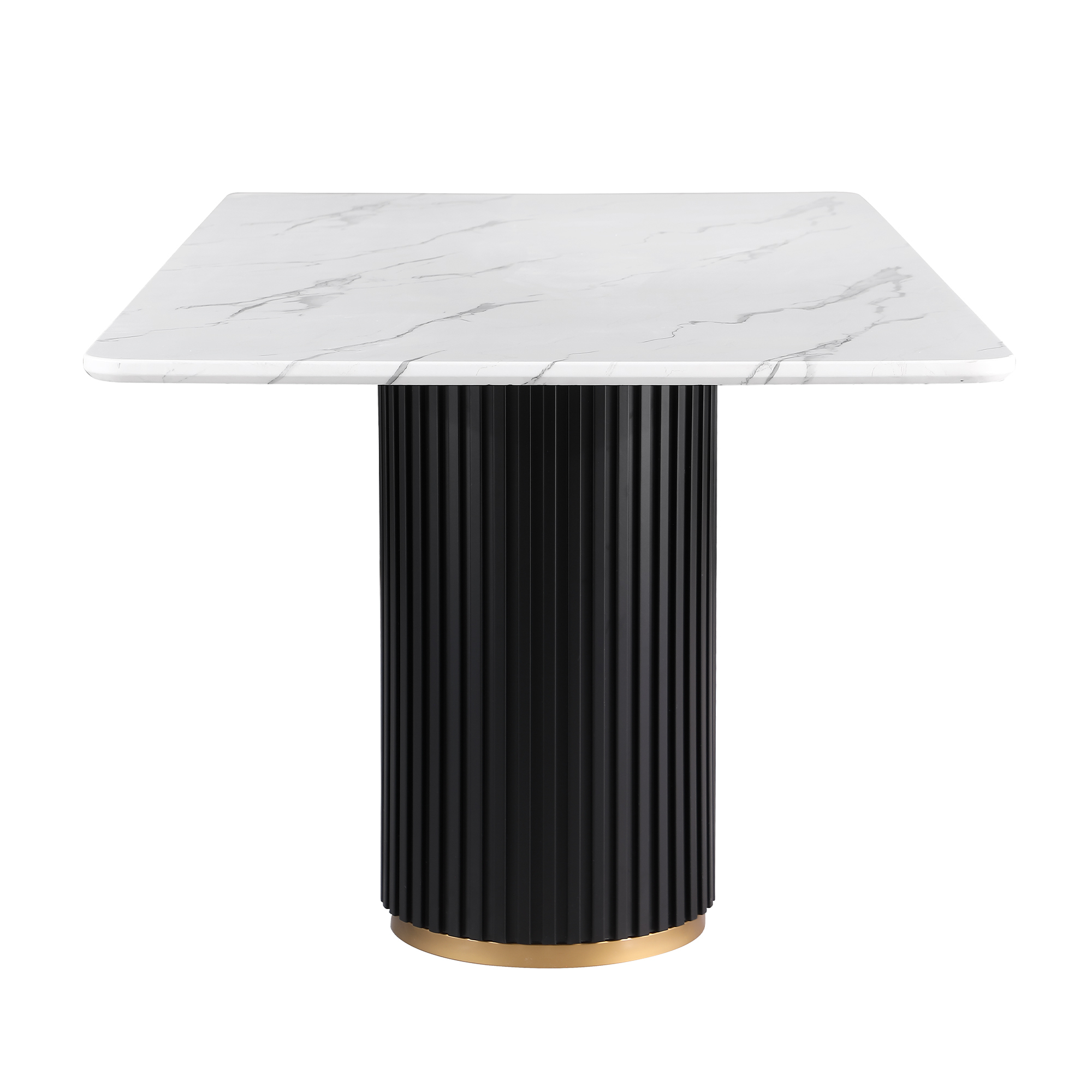 Luxury Faux Marble Top Column Base Dining Table Rectangular Metal Frame in White for Kitchen Seats of 6