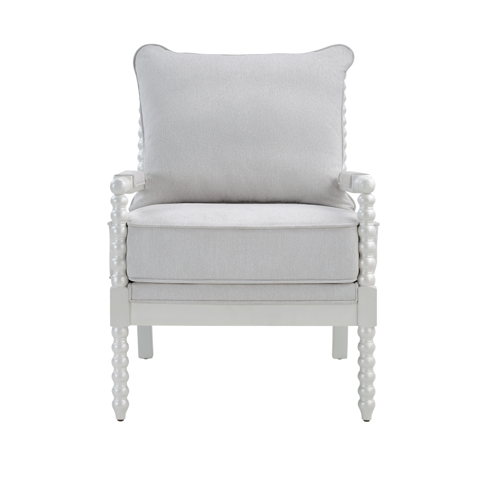 Mid Century White Spindle Accent Chair Upholstered Armchair with Thick Cushion and Wood Frame