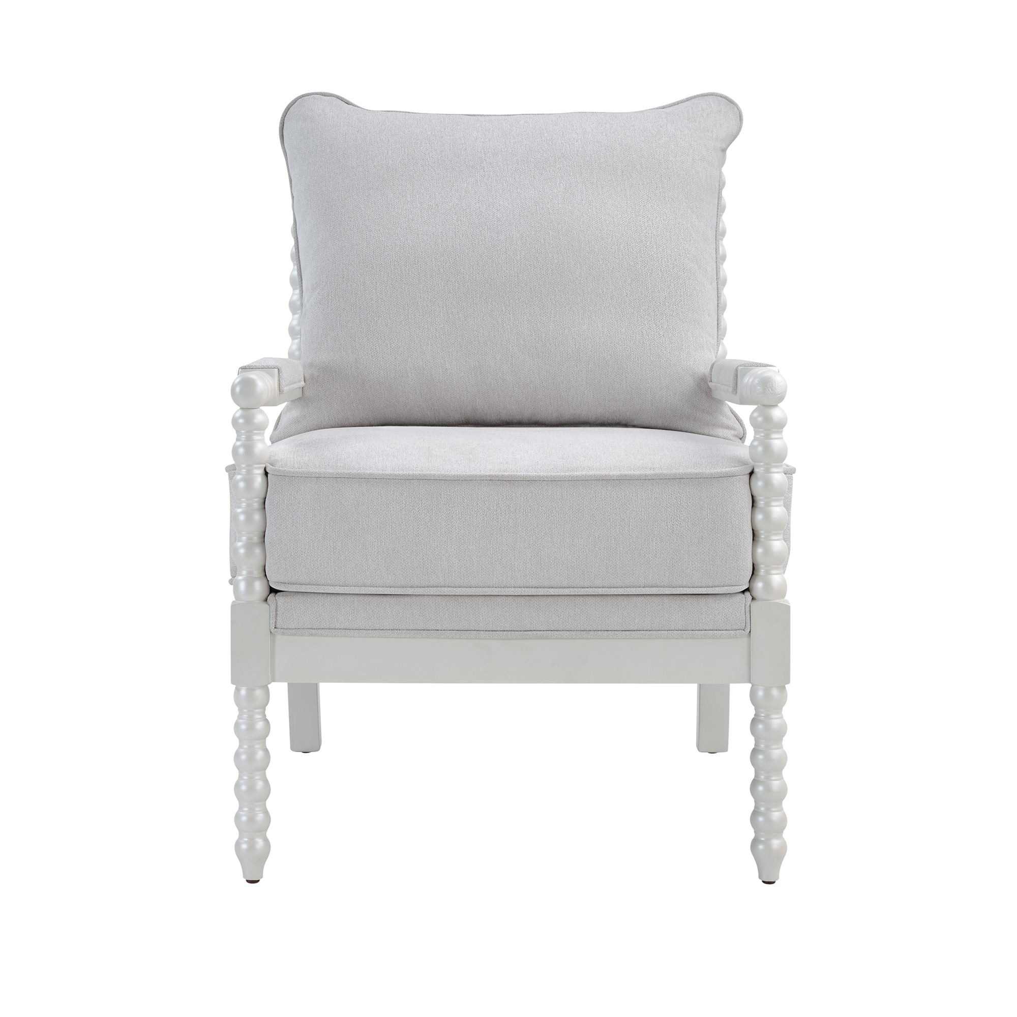 2-Piece Mid Century White Spindle Accent Chair Upholstered Armchair with Thick Cushion and Wood Frame
