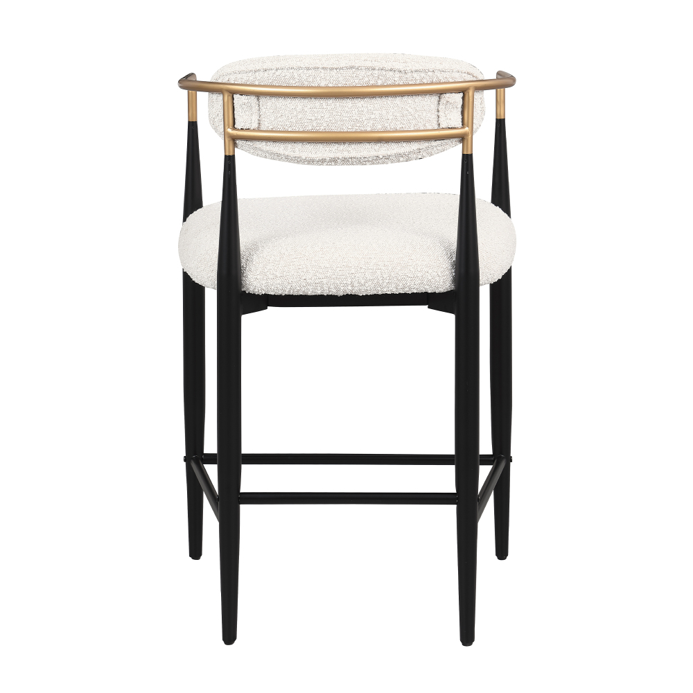 Modern White Boucle Counter Height Bar Stool for Kitchen Island, Metal Frame Dining Room Chair Barstools Set of 4