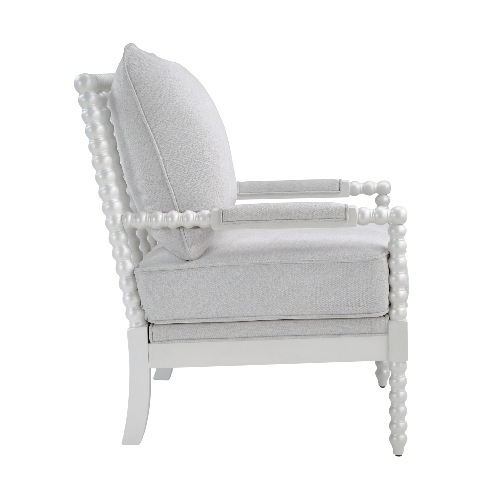 Mid Century White Spindle Accent Chair Upholstered Armchair with Thick Cushion and Wood Frame