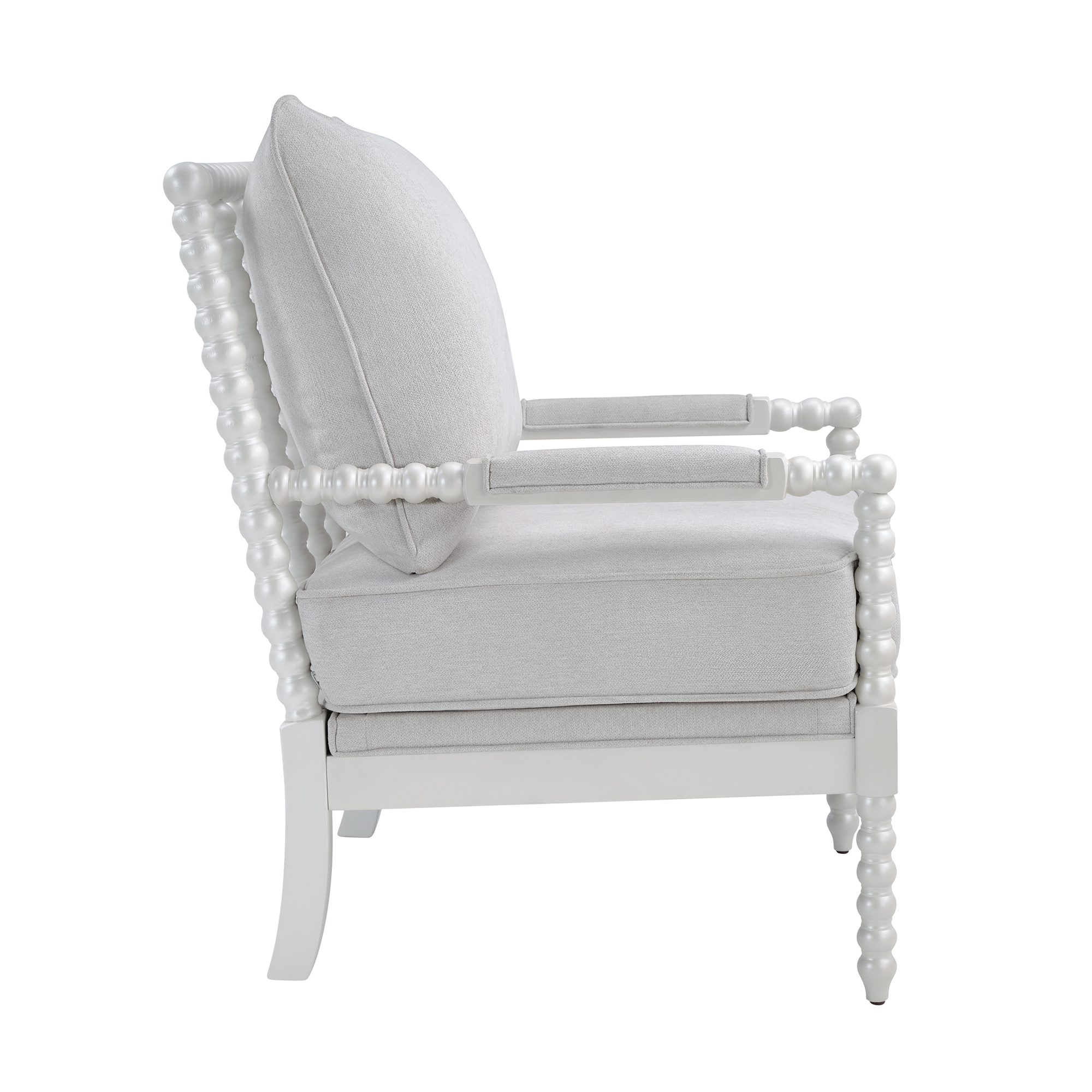 2-Piece Mid Century White Spindle Accent Chair Upholstered Armchair with Thick Cushion and Wood Frame