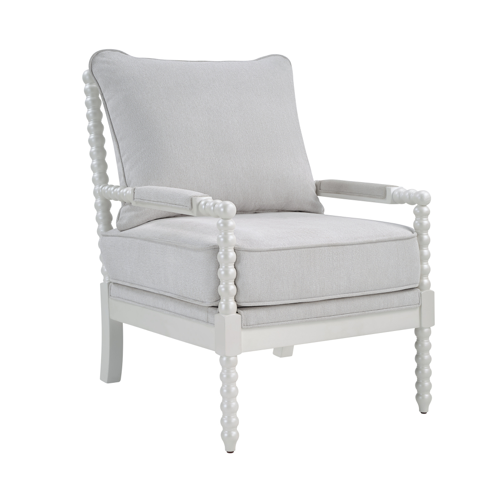 Mid Century White Spindle Accent Chair Upholstered Armchair with Thick Cushion and Wood Frame
