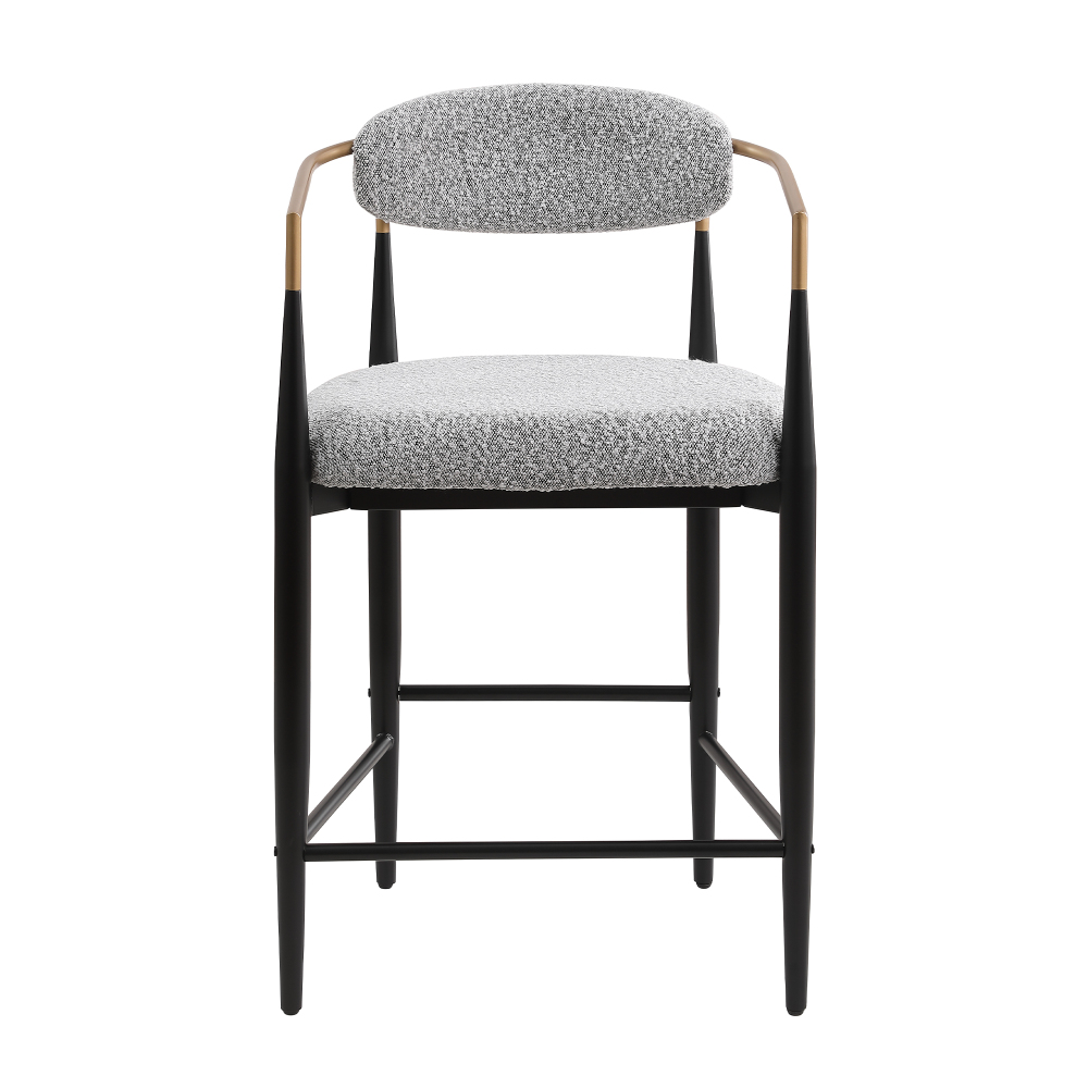 Modern Gray Boucle Counter Height Bar Stool for Kitchen Island, Metal Frame Dining Room Chair Barstools Set of 4