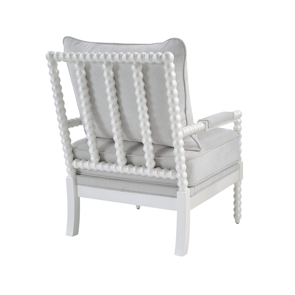 Mid Century White Spindle Accent Chair Upholstered Armchair with Thick Cushion and Wood Frame