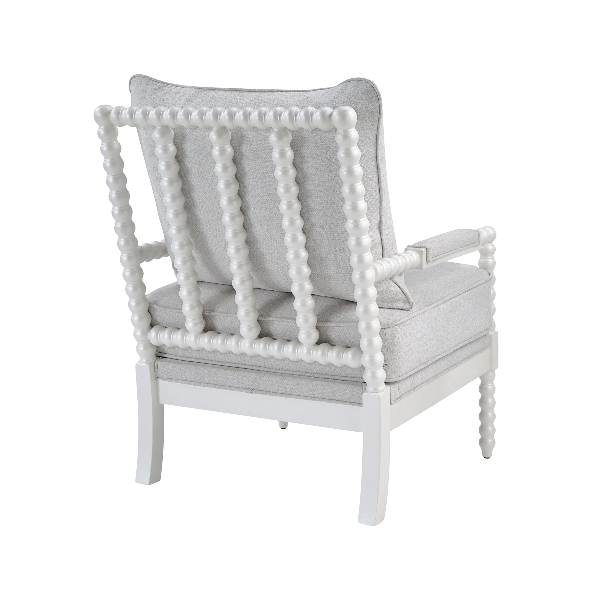 2-Piece Mid Century White Spindle Accent Chair Upholstered Armchair with Thick Cushion and Wood Frame