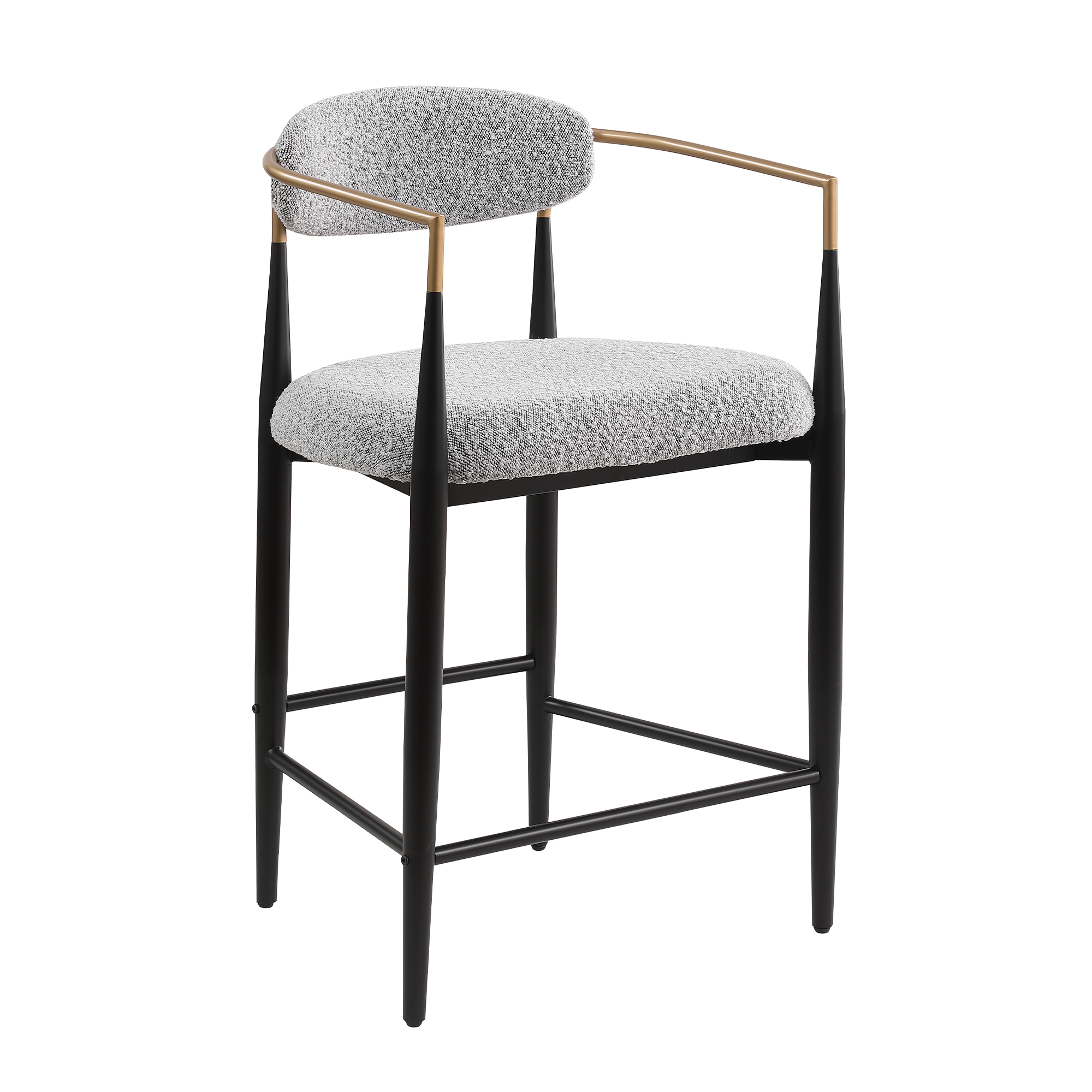 Modern Gray Boucle Counter Height Bar Stool for Kitchen Island, Metal Frame Dining Room Chair Barstools Set of 4
